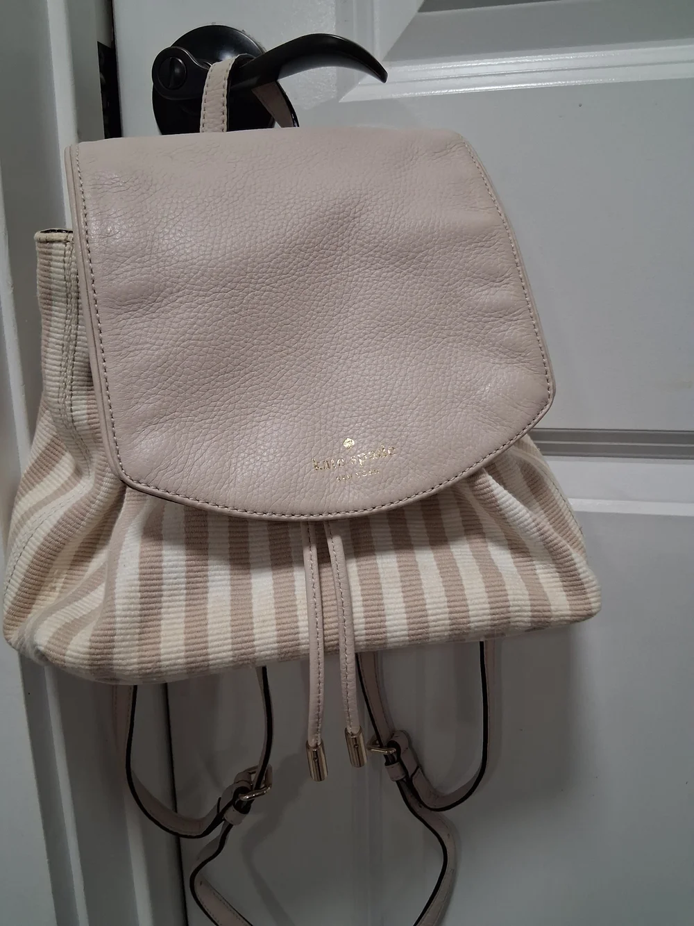kate spade Cream and Light Beige Striped Mini Backpack
